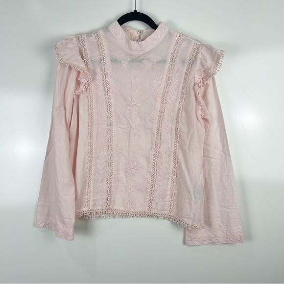 Walter Baker Randy Embroidered Cotton Long Sleeve Poplin Blouse Pink Size Small - Picture 1 of 11